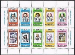 Mongolia 1128 sheet,MNH. Mi 1318-1327. Cosmonauts from INTERCOSMOS flights,1980.