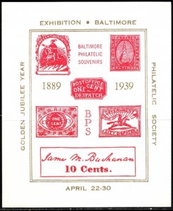 1939 US Poster Stamp Baltimore Philatelic Society Golden Jubilee Year (Red)