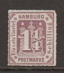 Hamburg Mi 20b MLH. 1866 1¼s violet Numeral roulette 10