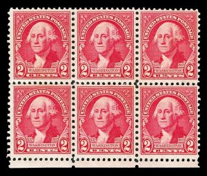 Scott 301 2c Washington Regular Issue Mint Block of 6 F-VF Dist. OG Cat $90