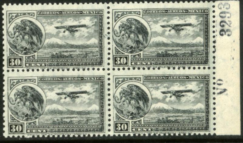 MEXICO C75 30¢ Early Air Mail W/Secre... wmk Blk4 MINT, NH. VF. (584)