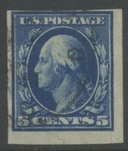 US Sc#347 1909 5c DL Watermark 191 Imperforate Sound Used with One Close Margin