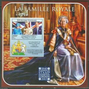 TOGO  2015 THE ROYAL FAMILY KATE, WILLIAM & QE II  LONDON 2015 STAMP EXPO S/S