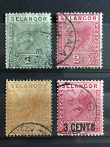 MALAYA SELANGOR 1891-94 Leaping Tigers 4V Used SG#49-53 M3284