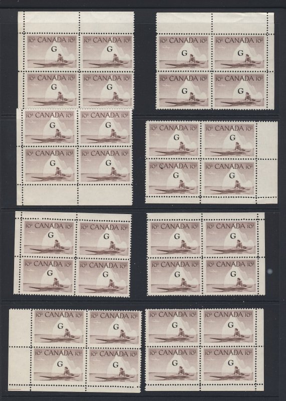 32x Canada G OP Stamps;  8x Matched Corner Blocks. Guide Value = $72.00