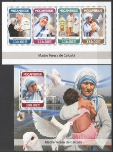 HM1291 2018 MOZAMBIQUE MOTHER TERESA DIANA POPE JOHN PAUL II #9574-7+BL1355 MNH