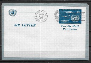 United Nations NY UC1 10c Airletter First Day Cover FDC