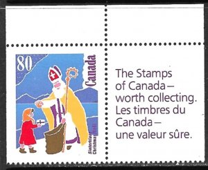 CANADA 1991 80c Christmas Issue w Label From Booklet Panes Sc 1341as MNH