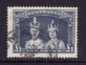 Australia-Sc.#179-used 1 pound blue gray KGVI & Queen Elizabeth-1938-