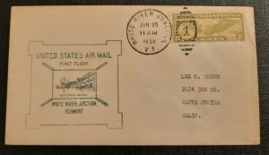 1934 First Flight Air Mail White River Junction Vermont Santa Monica California