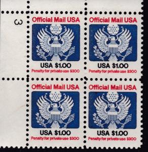 United States 1983 Official Plate Number Block 'USA $1.00'  XF/NH