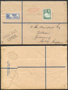 Bermuda SG115 KGVI 1938 1/- Green on FDC to England