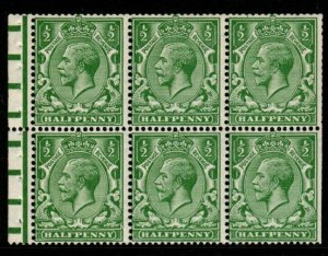 GB SGNB012a 1924 ½d BOOKLET PANE OF 6 WMK INVERTED MNH 