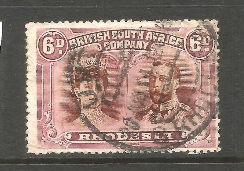 RHODESIA  1910-13  6d  DOUBLE HEAD  FU P15  SG 176