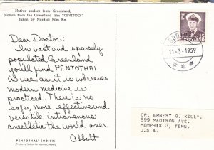 GREENLAND cover postmark Godthab, 11 March 1959 - Dear Doctor  Abbott postcard