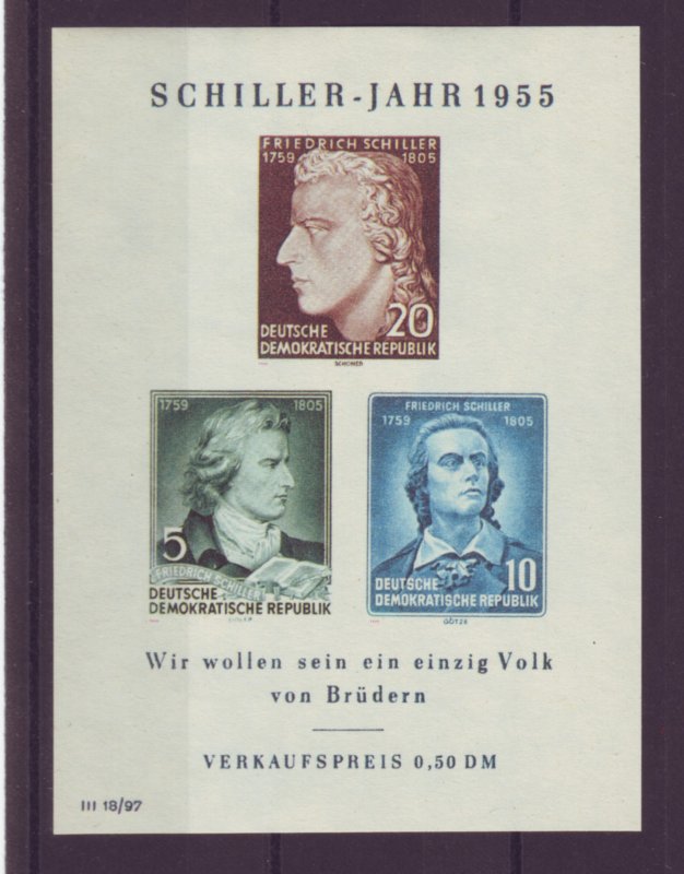 Z541 Jlstamps 1955 germany ddr s/s mnh #243a schiller quanity avail