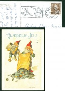 Denmark Christmas card 1900/1982 Reprint. Santa Money Sack. Cancel: Copenhagen