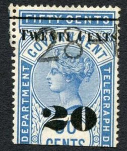 Ceylon Telegraph SGT35 20c on 50c Blue Type T30