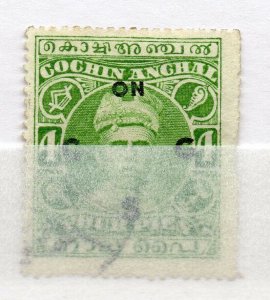 India Cochin 1913 Early Issue used Shade of 4p. Optd NW-15974