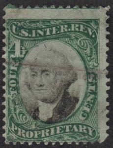 RB4a 4¢ Proprietary Stamp (1874) Used/Crease