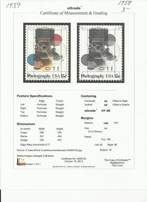 # 1758 MINT NEVER HINGED PHOTOGRAPHY VF+