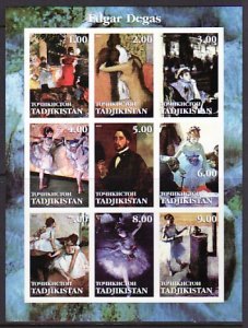 Tadjikistan, 2001 Russian Local. Artist Edgar Degas, IMPERF sheet of 9. ^