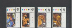 MALTA: Sc.1071-74 / Beautiful** WWF- SEA HORSES** / Set of 4  / MNH