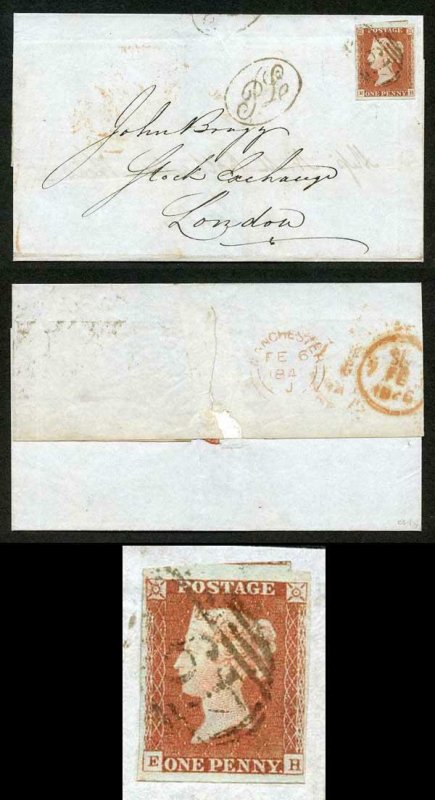 1841 Penny Red (PH) Four Margins on Cover with PL handstamp