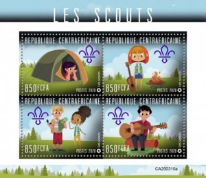 Central Africa - 2020 Boy & Girl Scouts - 4 Stamp Sheet - CA200310a