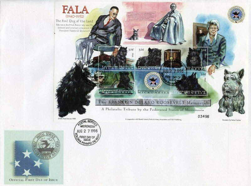 MICRONESIA 1998 FALA SHEET WITH FDR AND ELEANOR ROOSEVELT FIRST DAY COVER