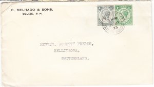 BRITISH  HONDURAS cover postmarked 21 July 1933 - The 5¢ rate to Switzerland