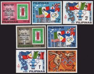 Philippines Michel XVI-XXIII,Mds.NH. Olympics Mexico-1968.Flags,Map,Discobol,Bir