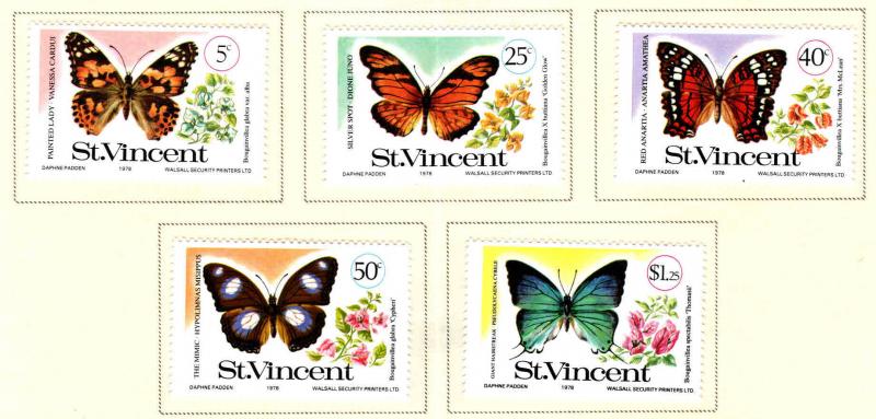 St Vincent Scott 523-527 MH* 1978 Butterfly set