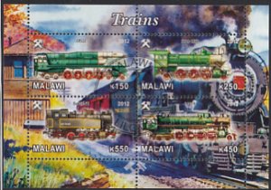 Malawi 2012 used Sheet of 4 Steam Trains Cinderella