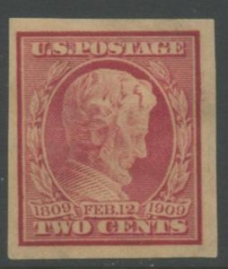 US Sc#368 1909 2c Lincoln IMPERFORATE F-VF Centered OG Mint Hinged