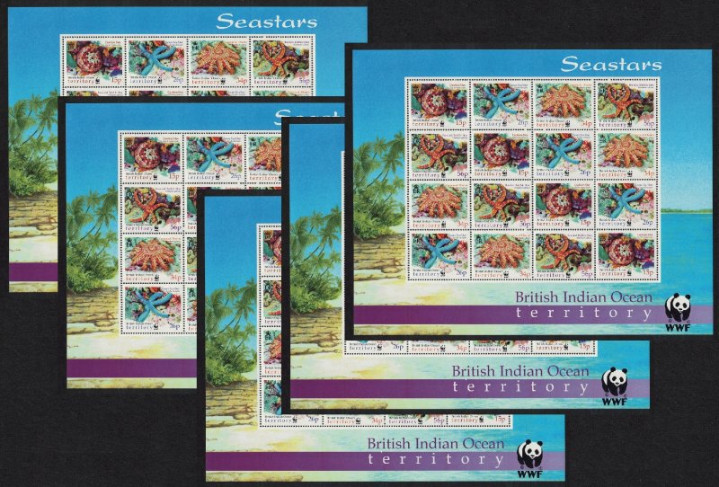 BIOT WWF Sea Stars 5 Sheetlets A 2001 MNH SC#231-234 SG#253-256 MI#266-269