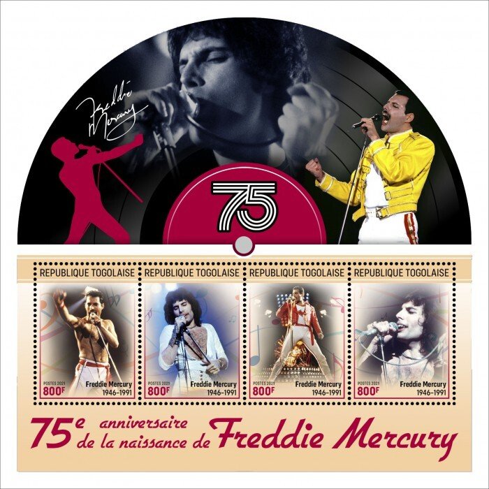 TOGO - 2021 - Freddie Mercury - Perf 4v Sheet - Mint Never Hinged