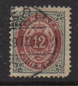 Denmark Sc 29 1875 12 ore slate & dull lake stamp used