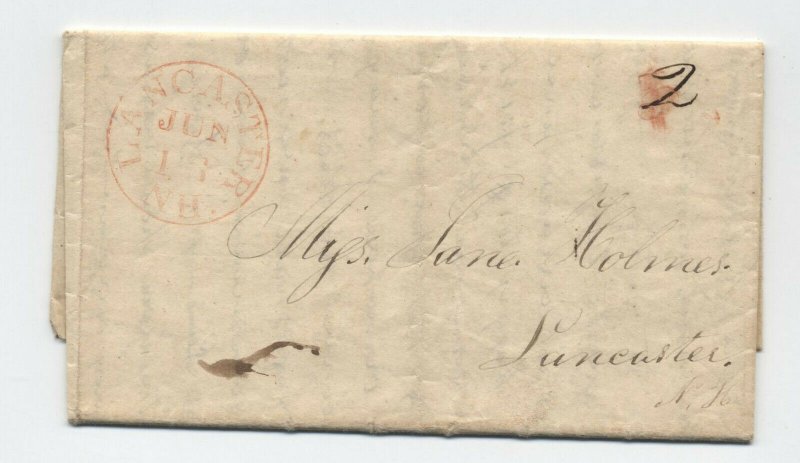 1846 Lancaster NH drop rate stampless letter [5246.325]