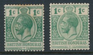 British Honduras 1913-1921 SG 101 & 101a Blue Green & Yellow Green Mint Hinged