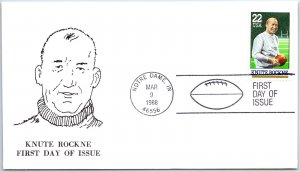 US SPECIAL EVENT COVER AND PICTORIAL CANCEL KNUTE ROCKNE AT NOTRE DAME IN 1988