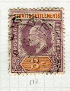 STRAITS SETTLEMENTS; 1902 early Ed VII Crown CA issue fine used 3c. value