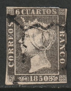 Spain 1850 Sc 1a used thick paper type II spider cancel