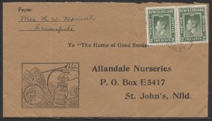 1945 Newfoundland Allandale Nurseries Cover Posted at Lewisporte