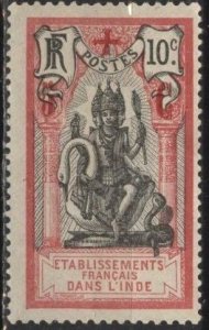 French India B3 (used) 10c+5c Brahma, rose & black (1916)