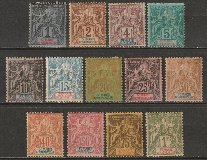 Ste-Marie de Madagascar 1894 Sc 1-13 complete set MH* some disturbed gum