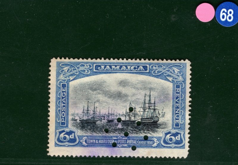JAMAICA KGV Stamp 6d *Port Royal* PERFIN Used {samwells-covers} PIBLUE63