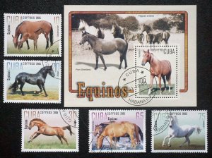 CUBA  Sc# 4519-4524    HORSES    Cpl set of 5 + SS  2005  used / cancelled