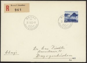 Switzerland B216 on 1952 registered cover from Bern to Herzogenbuchsee