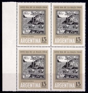 Argentina 1964 Sc#C94 COLUMBUS DAY Painting by Florentine Woodcut Block of 4 MNH